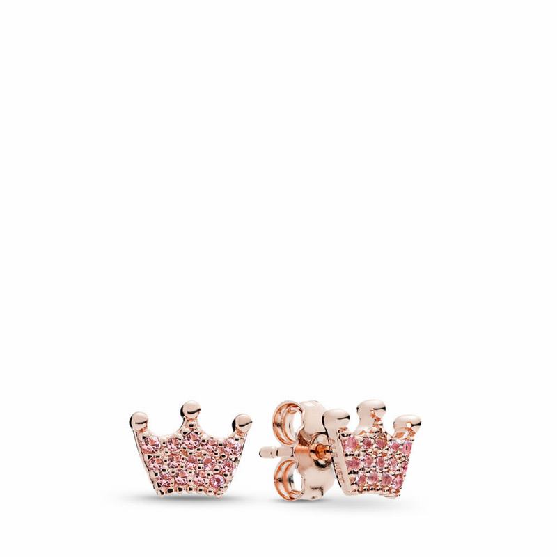 Pandora Australia Rose™ Pink Enchanted Crowns Stud Earrings | NBJDMI124